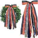 Large Patriotic Star Ribbons Bow for Wreath, Red White Buffalo Plaid Fabric Ribbons Set Assorted Lace Ribbon 4th of July Clip-On Wreath Sash Ribbon Bundle for Patriotic Indoor Outdoor Decor