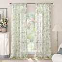 Lajode Sage Green Curtains for Living Room Sheer, Spring Leaf Vines Patterned Farmhouse Light Filtering Semi Sheer Linen Curtains for Bedroom 84 Inch Length 2 Panels Rod Pocket, Each 52 Inch Wide