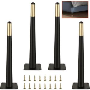 WOPPLXY 4 Pcs 12 Inch Furniture Legs, Straight Conical Metal Table Legs, Black Gold Mid-Century Style Furniture Replacement Legs for Sofa Cabinet Table Chair Cupboard Ottoman Home DIY Projects