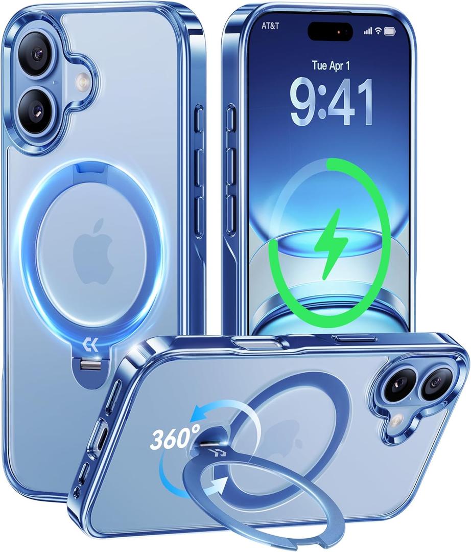 CASEKOO Mist Blue Designed for iPhone 17 Case with 360 Spin Magnetic Stand [Fit for MagSafe][17FT Military Protection] Slim Polished Frame Titanium Alloy Sturdy Stand 6.3'', Mist Blue