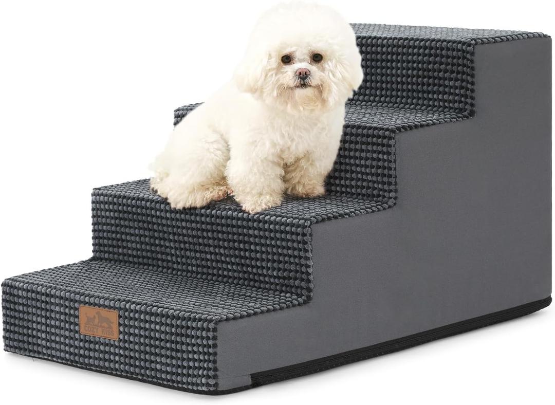COZY KISS Dog Stairs for Small Dogs 15.7" H, 4-Step Gentle Incline Pet Step for Couch Sofa, Non-Slip Dog Ramp for Puppy Doggie Senior Cats, 15.7x23.6x15.7 Inch, Charcoal Grey