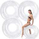 Wettarn Jumbo Pool Floats 47.24 Inches Large Float Tube Inflatable Pool Floats Clear Swim Floats Adults Size Swimming Tube with Colorful Sequins for Beach, Lake, Pool Party Supplies (Pack of 3)