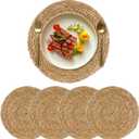 15 inch Round Woven Placemats Set of 4, Boho Rattan Natural Hand-Woven Water Hyacinth Placemats, Chargers for Dinner Plates, Farmhouse Weave Place Mats, Rustic Wicker Table Mats Decor for Home,Wedding