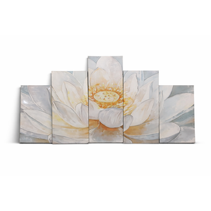 KREATIVE ARTS Large 5 Pieces Lotus Flower Blooming Wall Art Canvas Print Painting Modern Peaceful Still Life Artwork Zen Golden Floral Artwork for Meditation Room Decoration 60x32 Inches