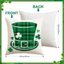 Artscope St Patricks Day Clover Green Hat Throw Pillow Covers 20x20 Inch Set of 2, Buffalo Plaid Shamrock Hat Holiday Decoration Pillow Cases for Home Sofa Couch