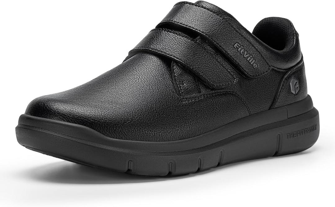 FitVille Shoes for Men Extra Wide, Straps Diabetic Shoes for Men Slip on, Casual Wide Dress Sneaker for Walking, Easy On and Off, Swollen Feet, Size 10.5 W