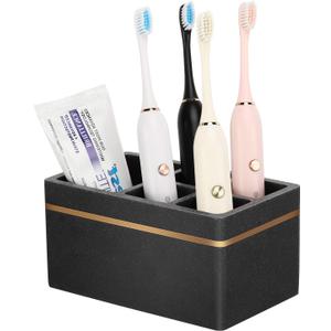 Shinowa Resin Toothbrush Holder, 5 Slots Hygienic Electric Toothbrush Holder Storage Stand Organizer for Toothbrush, Toothpaste, Razor, Gravel Black