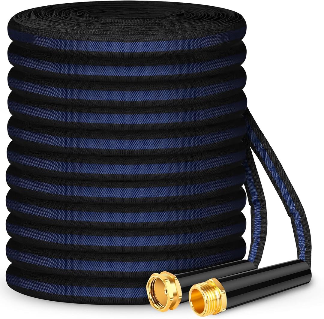 Garden Hose 100ft, Non-Expanding Water Hose, 8 Function Nozzle, Flexible Ultra-Light, Anti-Kink, Wear-Resistant, Portable, Easy Storage, Hose with 3/4 for Outdoor, Garden, Yard, Black Dark Blue