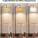 Arc Floor Lamps for Living Room Rattan Boho Floor Lamp with Remote Control,Dimmable LED Floor Lamp Wicker Lamp Shades Black Standing Lamp with 3 Color Temperature Tall Floor Lamps For Bedroom Corner