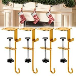 DSCVX Garland Hangers for Mantle,Heavy Duty No Drill Fireplace Stocking and Garland Hanger,2-in-1 Adjustable Stocking Hangers for Mantle,Sturdy Metal Stocking Holders for Christmas Decorations (4pcs)