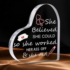 Nurse Gifts for Women – Heart-Shaped Acrylic Paperweight Desk Decor, RN Graduation, Nurses Week, Birthday & Nurse’s Day, 3.9"Small