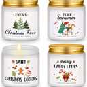 4 Pcs Christmas Scented Candles Gift Set 3.38 oz Mini Soy Wax Xmas Fresh Aromatherapy Holiday Jar Candle Gifts Christmas Tree Cookies Candy Cane Snowman Scent for Women Men