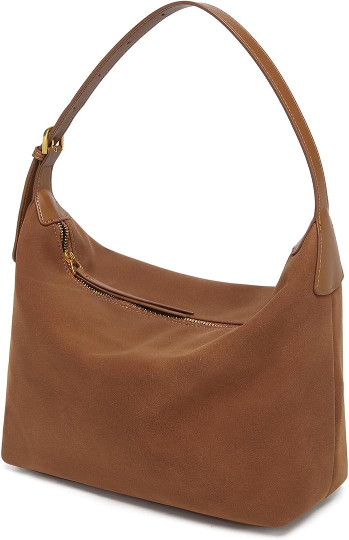 Medium Suede Hobo Bags for Women 10.6 Inch, Matte Faux Leather Shoulder Bag with Adjustable Strap, Slouchy Crossbody Purse