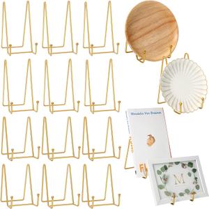 Mixweer 12 Pcs Book Stands for Display Metal Picture Frame Stand Book Plate Picture Holder Easels Photo Holder for Decorative Display(4.3 Inch, 6 Inch,Gold)