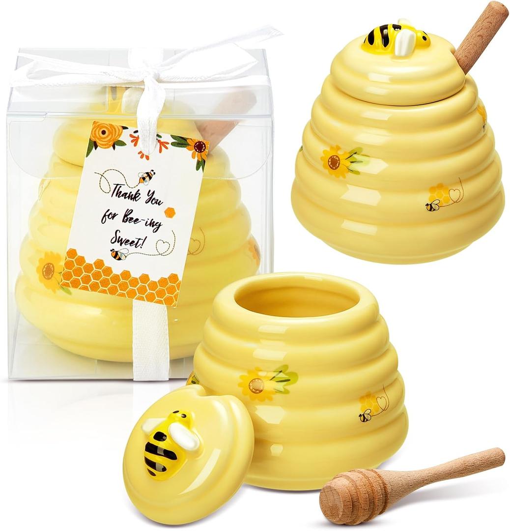 Yinder 1 Pcs Baby Shower Prize for Winners Honey Party Favors 3 oz Ceramic Honey Jars with Dippers Mini Bee Themed Pots with Goodie Boxes for Baby Shower Wedding Favors Bee Themed Party Gifts