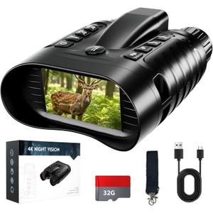 4K Night Vision Binoculars with 350m Rangefinder, 36MP Infrared Goggles for Adults, 500m Viewing in Total Darkness, 32G 4500mAh Battery & 8X Zoom for Hunting, Camping & Security