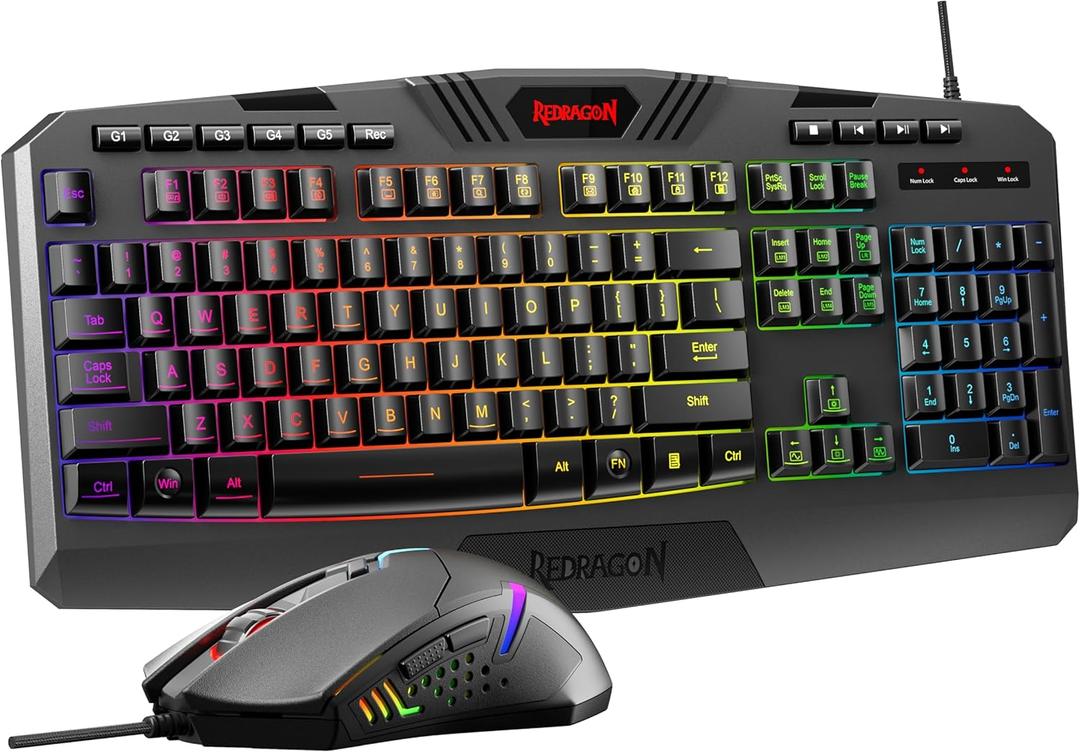 Redragon S101-3 PRO Gaming Keyboard and Mouse, RGB Backlit Programmable Keyboard Mouse with Software, Independent Macro Record Keys, Value Combo Set (Black)