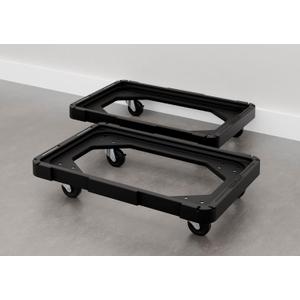 Tote Dolly 2-Pack, Storage Bin Dolly for 27 and 12 Gallon Totes 27 gallon tote dolly with TPU swivel casters, built-in locks, recessed base and steel joiners; also fits 12-gal totes