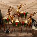 MCEAST 4 Pieces Reindeer Tealight Candle Holders Standing Iron Metal Christmas Decorations with 4 Sizes Xmas Glass Votive Holders with Pine Cones Christmas Tabletop Centerpiece, Holiday Decoration