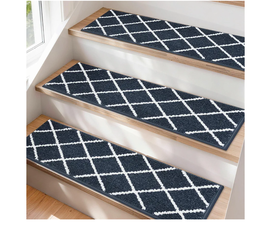 COSY HOMEER Edging Stair Treads Non-Slip Carpet Mat 28inX9in Indoor Stair Runners for Wooden Steps, Stair Rugs for Kids and Dogs, 100% Polyester TPE Backing 15pcs,Navy