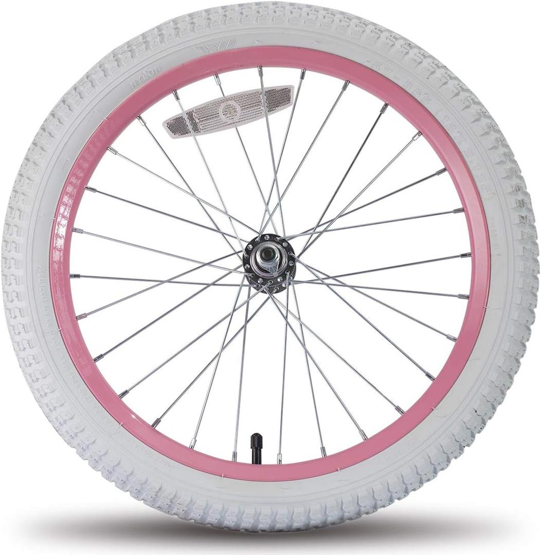 JOYSTAR 12 14 16 18 20 Inch Kids Bike Front Wheels Replacement Bicycle Wheels with 12-20 Inch Solid Air Rubber Tire & Inner Tube Don't Fit Huffy Bike Black & White Pink