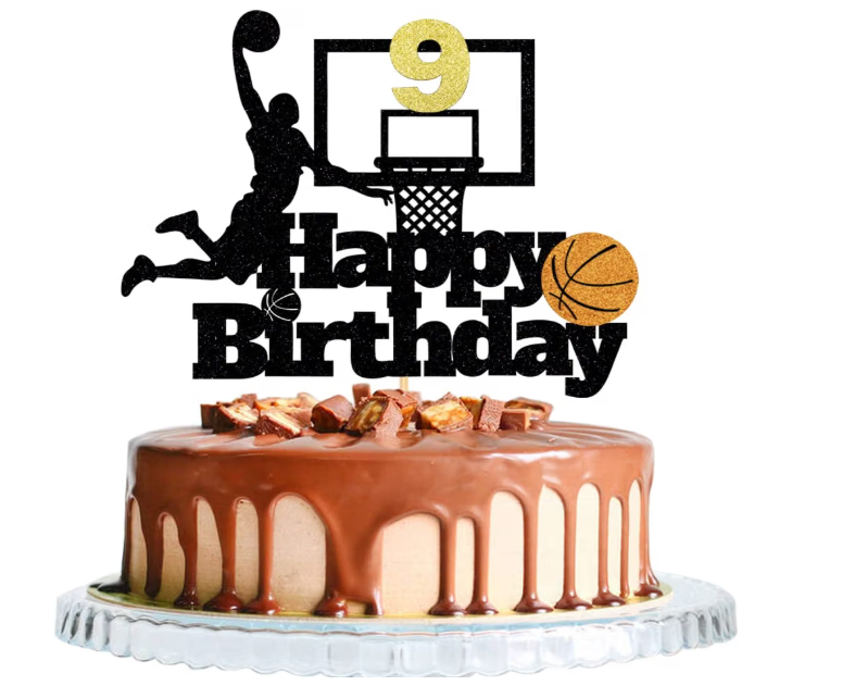 Basketball Happy 9th Birthday Cake Topper-Basketball Themed Birthday Party Cake Decoration-9 Years Birthday Party Supplies (9th)