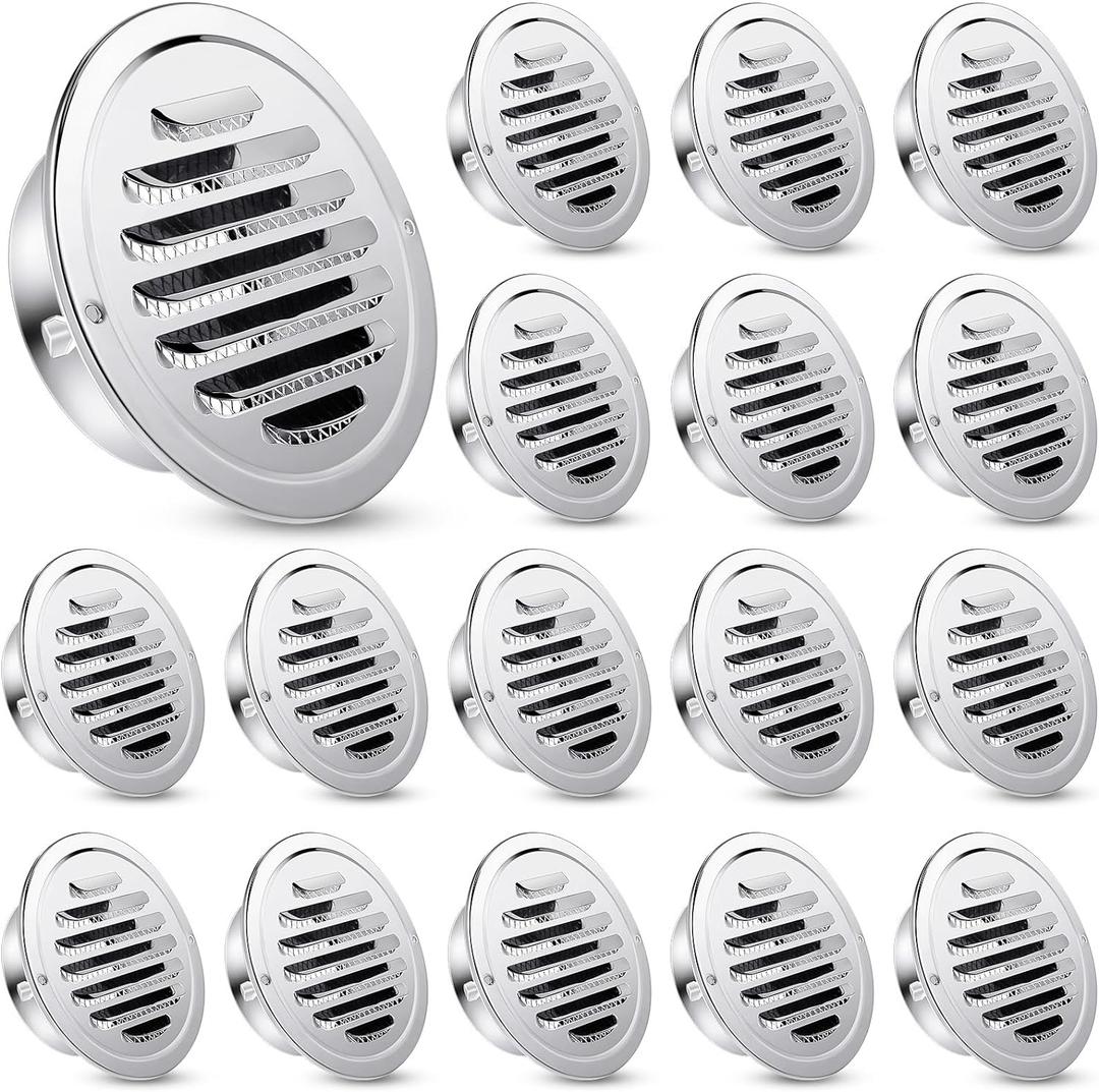 Zonon 18 Pcs Stainless Steel Soffit Vents 4 Inch Round Dryer Vent Cover with Mesh Screen for Home Outdoor Bathroom Wall Ceiling Outside Exterior Exhaust (Silver)