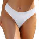 SHEKINI Women's Brazilian U-Cut Thong Bikini Bottom High Waisted Swimsuit Bottom (White, Medium)
