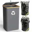 Recycling Bin for Kitchen Indoor Home, Large 100L/ 26 Gallon Recycle Bin with Lid Removeable Reusable Inner Bag Bottle Can Glass Waste Plastice Stickers (Gray, 26 Gallon)