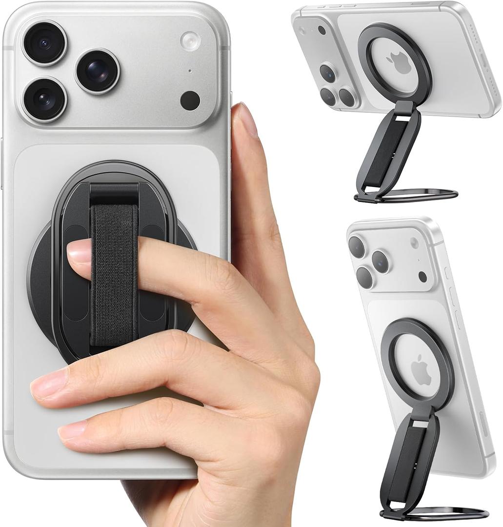 [2026 Upgraded] SUPERONE MagSafe Phone Grip for MagSafe with Finger Strap, Removable Gym Magnetic Phone Grip with Two-Sided Magnets, Mag Safe Grip Kickstand Loop for iPhone 17/16/15/14/13/12 Series