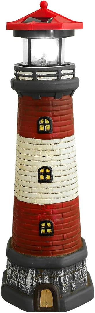DOITOOL Solar Rotating Lighthouse Outdoor Lantern Garden Decor Resin Street Light - Red