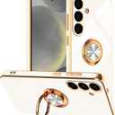 Tnarru Designed for Samsung Galaxy S25 Case with Ring Stand, Support Magnetic Car Mount Rotatable Finger Holder Soft TPU Cover Plating Edge Protective Slim Phone Case for Galaxy S25 White