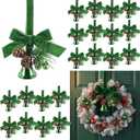24 Pcs Hanging Christmas Bells for Wreaths Decoration Jingle Bells with Bow and Pinecone Ornaments for Christmas Tree Home Xmas Door Wreath Gifts Holiday Party Decoration(Green)