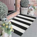 Striped Rug Outdoor Porch Rug Black and White 27.5x43 inches Washable Layered Outdoor Doormat Front Door Mat Cotton Striped Outdoor Rug for Front Door Entryway Patio Laundry Kitchen (2.3'x3.6')