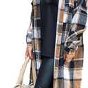 Omoone Women's Flannel Plaid Shacket Fall Oversized Long Button Down Shirt Jacket Shackets (Brown) S