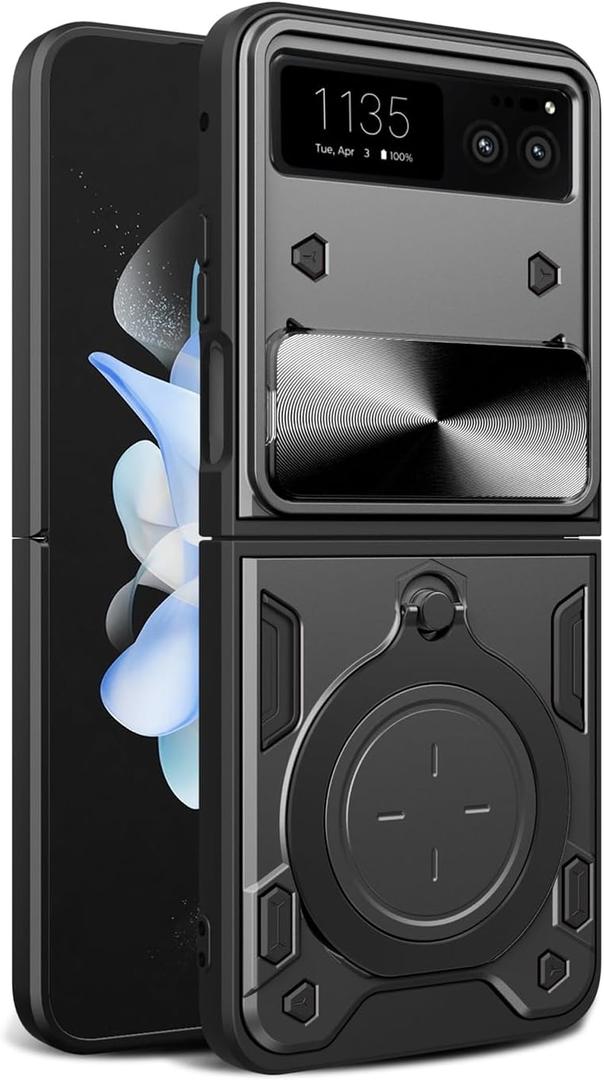 Compatible with Motorola Razr 40 Ultra 5G Case,Car Mount Magnetic Shell Compatible with Moto razr+ / Razr 2023 (China) / Razr 4 / Razr gen 4 Built-in Kickstand with Slide Lens Case Cover Black