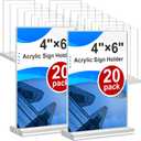 Acrylic Sign Holder 4x6, 20 Pack Clear Table Vertical Double Sided Table Menu Display, Plastic Desktop Picture Frames Stand Acrylic Paper Holder Tabletop Sign Holder for Wedding Office Show Fair, Vertical 20 Pack 4x6''