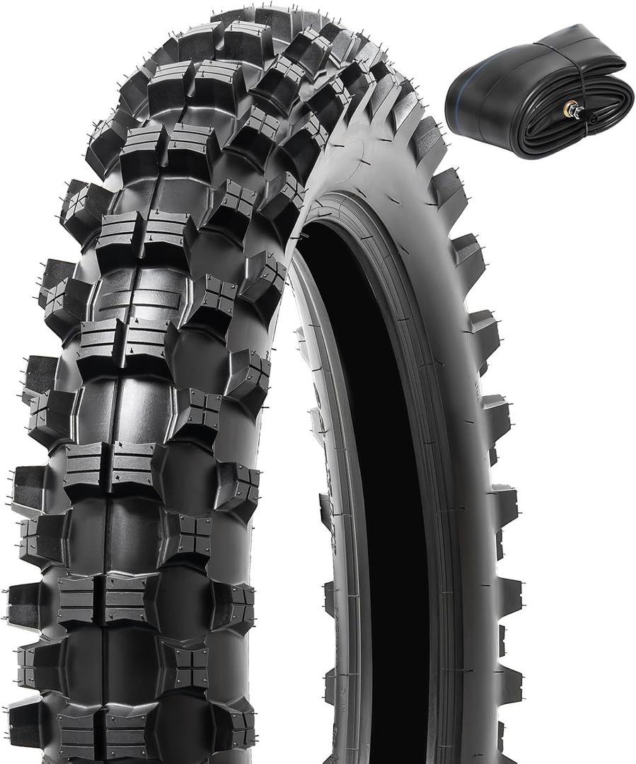 3.00-12 (80/100-12) 4PR TT 50M Dirt Bike Front/Rear Tire and 80/100-12 Heavy Duty Inner Tube Compatible with 3.00-12 (80/100-12) Off Road Pit Dirt Bike Motorcycle Tire (P-2006)