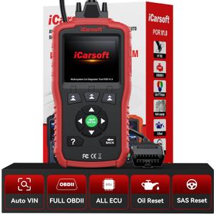 iCarsoft OBD2 Scanner POR V1.0 for Porsche/Cayenne/Macan/911, All System Diagnostic Tool Oil/SAS Reset Battery Test 10 OBD2/EOBD Modes CAN Car Scan Code Reader/DTC/Live Data/Freeze Frame