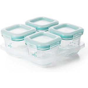 OXO Tot Glass Baby Blocks Food Storage Containers, Teal, 4 oz