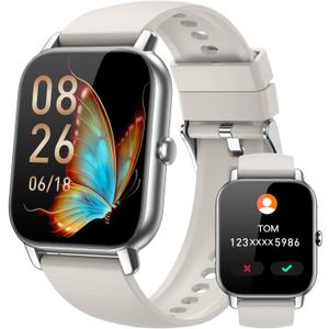 Smart Watches for Men Women(Answer/Make Call), 1.85 inch HD Fitness Tracker Watch with Activity Counter/Sleep Monitor/ 110+ Sports Modes, IP68 Waterproof Smart Watch for Andriod iPhone iOS Compatible (Starlight)