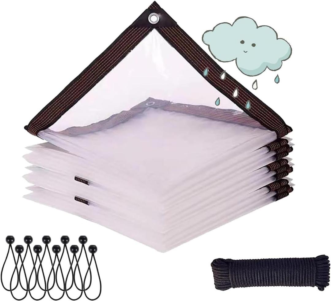 Heavy Duty Clear PVC Tarps - 30 FT x 8 FT with Waterproof Protection, Grommets and Ropes for Roofs, Transparent Waterproof Raincloth