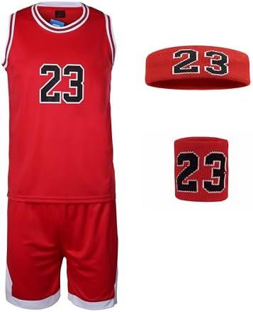 #23 Boys Basketball Jersey Set with Headband and Wristband Basketball Tank Top Shorts Sport Suit Gift for Fans Teens Youths XL 160