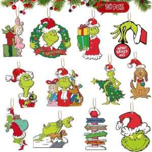 24PCS Christmas Tree Decorations, Green Christmas Ornaments - Cute Wooden Hanging Ornaments for Christmas Tree - Christmas Decor Indoors Home Party Gifts