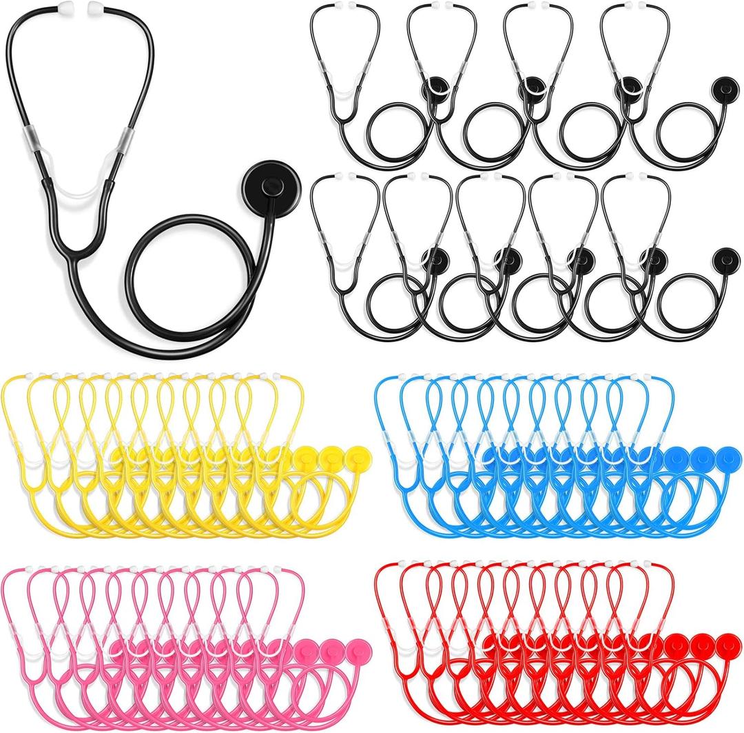 Leitee 50 Pcs Kids Stethoscope Real Working Stethoscope for School Role Play Doctor Nurse Cosplay Accessory (Multi Color)