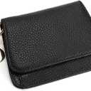 Mudono Small Wallet for Women RFID Blocking Genuine Leather Card Case Slim Tri-Fold Wallet with Zipper Pocket and Keychain (Black)