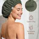Yanibest Satin Lined Shower Cap for Women Reusable Waterproof, Frizz Free & Large Bath Cap with Soft Elastic Band, Luxury Hair Protection Caps (Green)