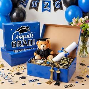 Eersida 6 Pack Graduation Cap Gift Boxes 2026, 14 x 9 x 4 Inch Large Corrugated Keepsake Box Congrats Grad Candy Card Storage High School College Graduation Party Favors Gift for Girls Boy (Navy Blue)