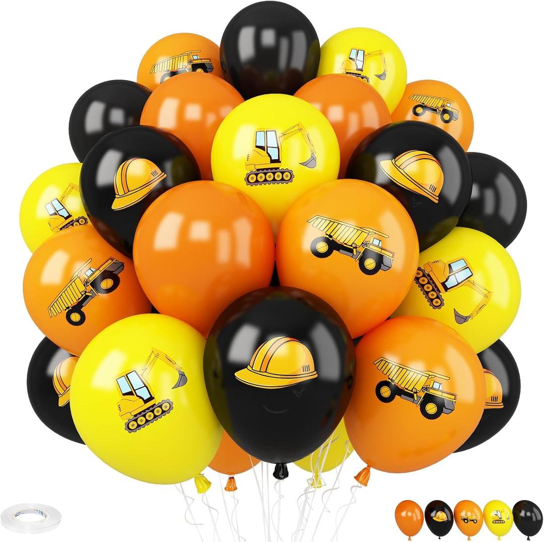 Construction Balloons,30Pcs 12inch Yellow Orange Black Printed Works Latex Balloon for Children Construction Them Party Birthday Baby Shower Dump Truck Party Decorations