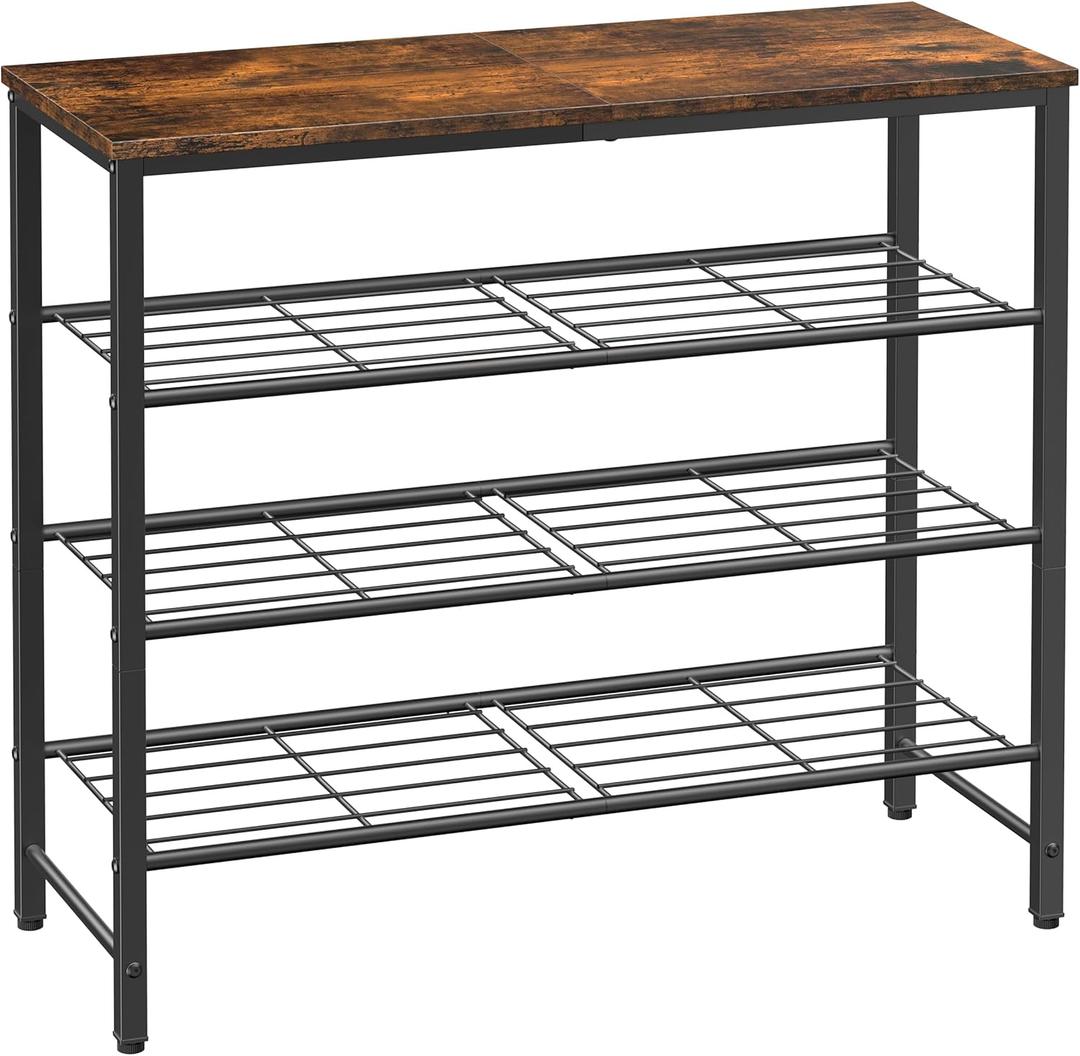 Kitsure Shoe Rack for Closet, Rustic Brown Shoe Organizer with Leveling Feet, Sturdy & Rust-Proof Shoe Storage for Entryway, Bedroom, Living Room, 29.5" x 11.4" x 24.8", Brown